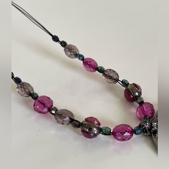 Purple Beaded Necklace with Large Gem Medallion on Black Wire - Picture 10 of 13